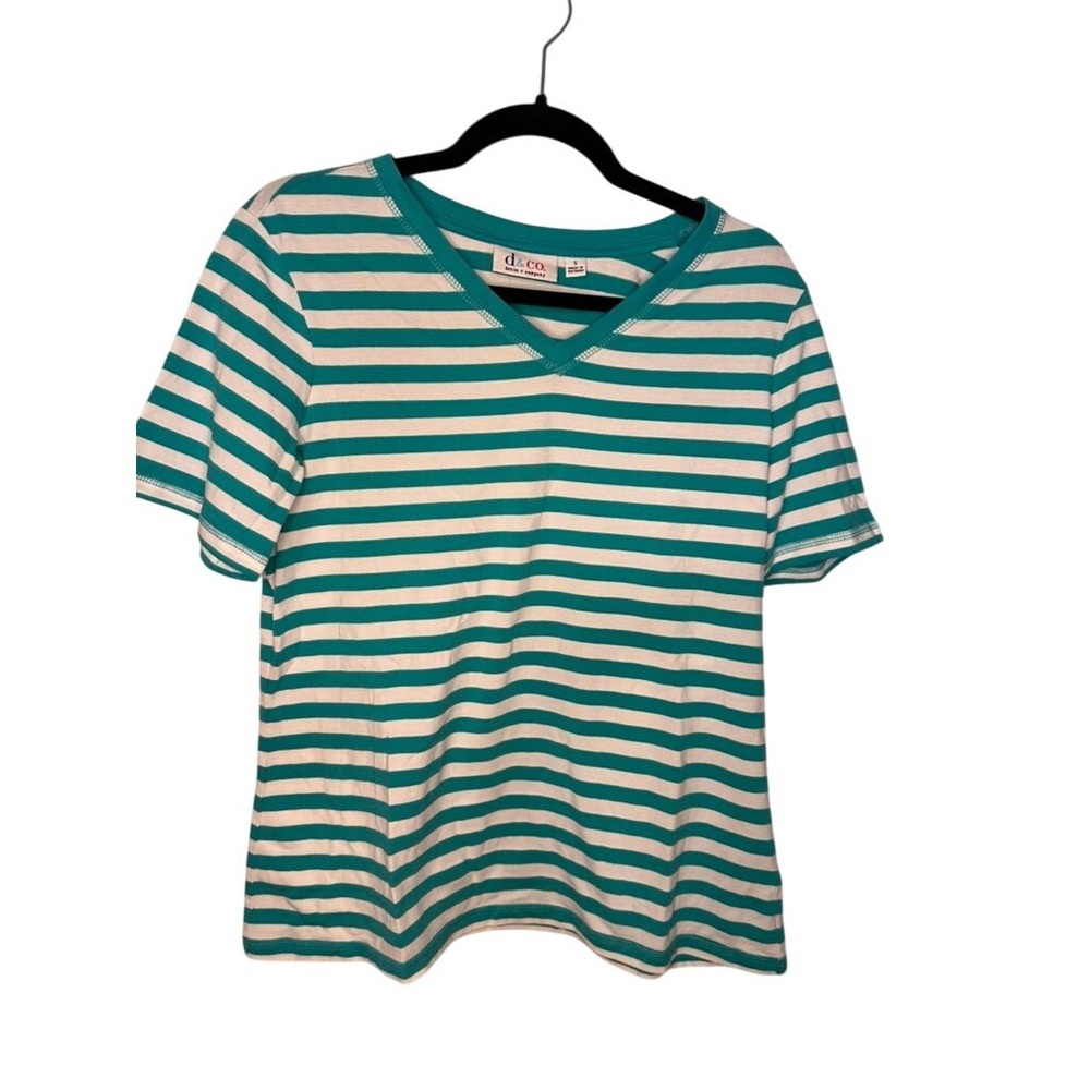 Denim & Company Womens‎ Striped T-Shirt V Neck Short Sleeve Casual Top